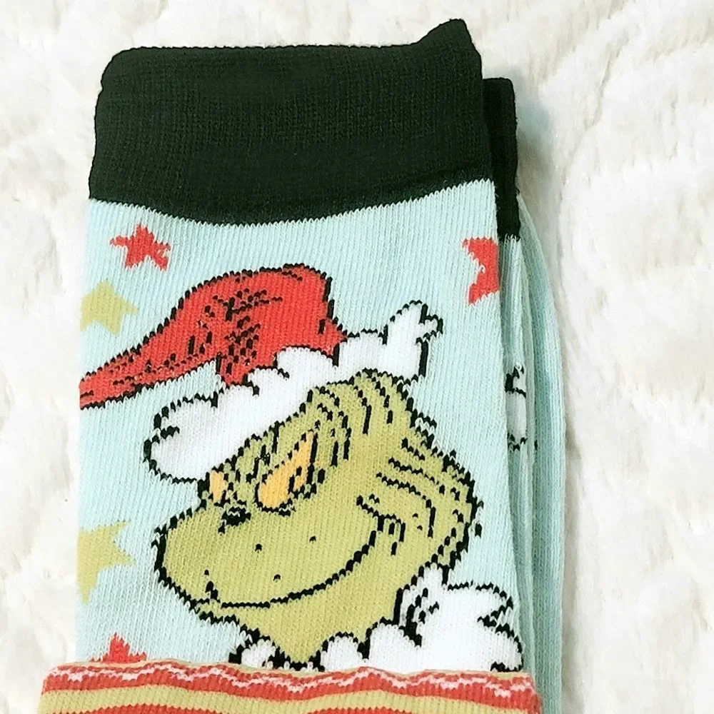 Bioworld Grinch Crew Socks 2 Pair Christmas Mens Sock Size 10-13 Shoes 8-12 New